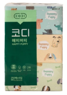 코디 해피퍼피 미용티슈(250매*6입) 실물 상품 이미지